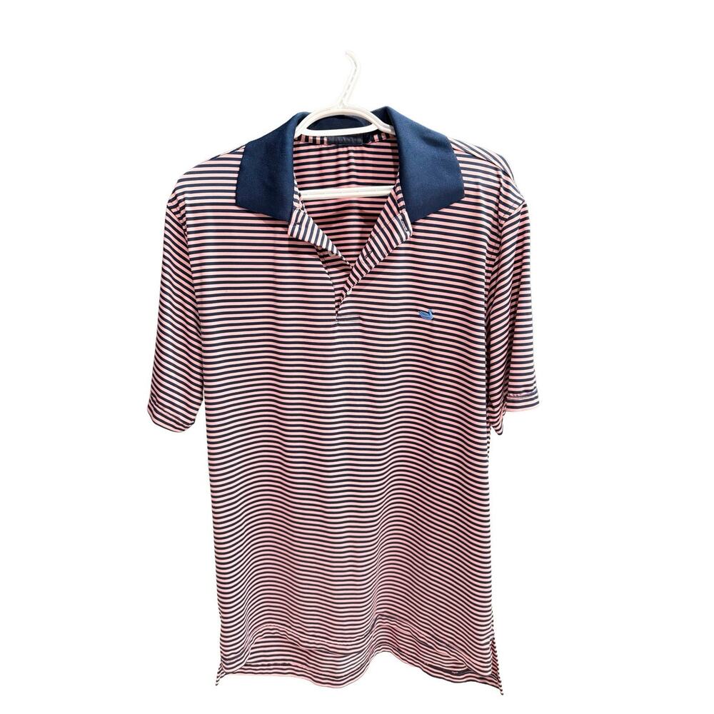 Southern Marsh Polo Shirt Men's Medium Performance Stretch Pink/navy Stripe Golf